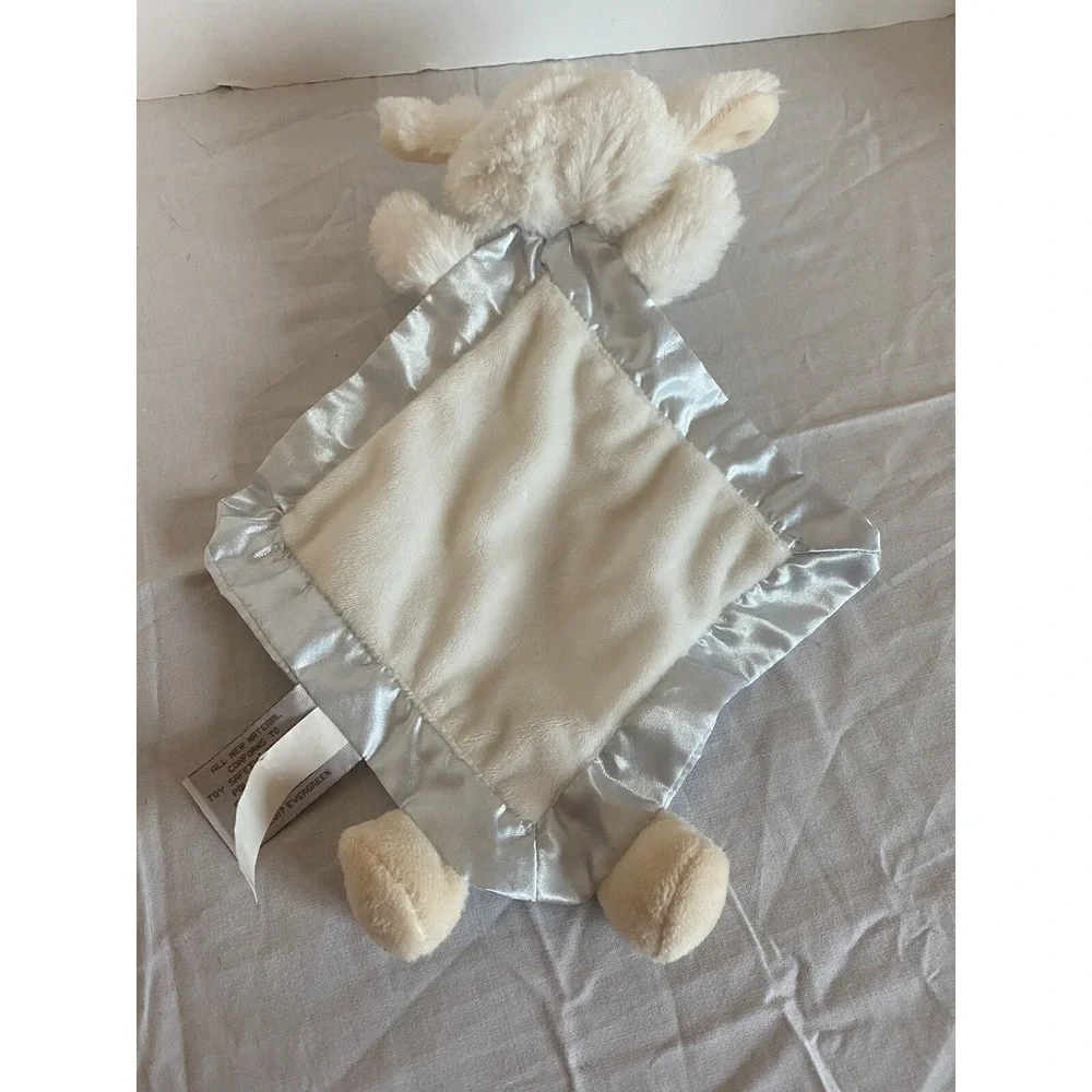 B Boutique White Lamb Lovey with Cross Baby Security Blanket Plush Toy Satin